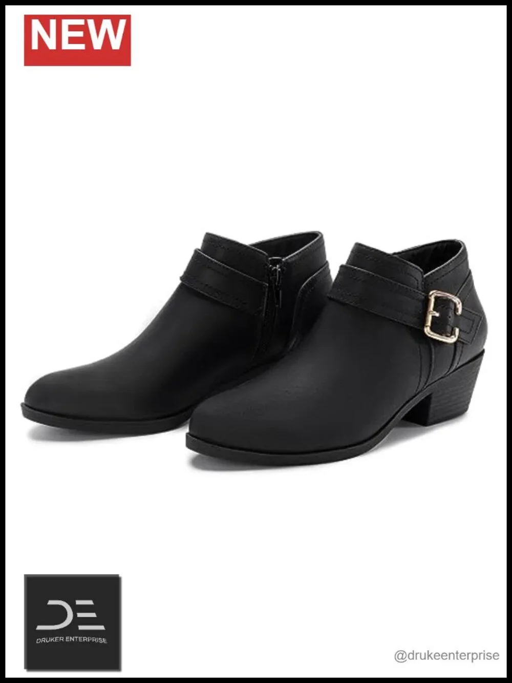 Women's Chunky Low Heel Ankle Boots Pointed Toe PU Zipper Slip On